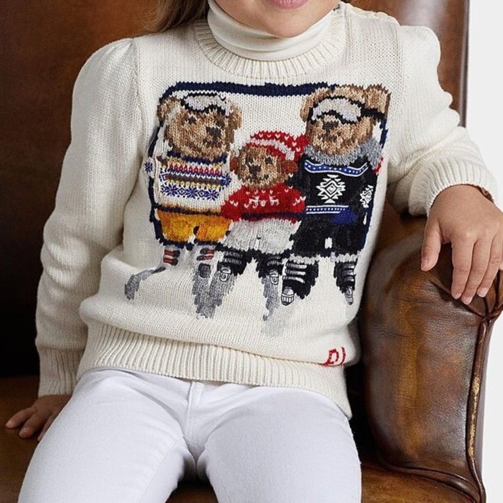 NWT Polo Ralph Lauren Girls Polo Bear Ski Lift Knit Sweater Cream 6X - Picture 2 of 14